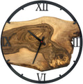 Runde Wanduhr aus Walnussholz, 50 cm, schwarzer Rahmen, römische Ziffern