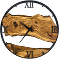 Runde Wanduhr aus Olivenholz, 50 cm, schwarzer Rahmen, römische Ziffern