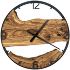 Runde Wanduhr aus Olivenholz, 50 cm, schwarzer Rahmen, arabische Ziffern