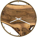 Runde Wanduhr aus Walnussholz, 50 cm, goldener Rahmen, Teilstriche Ziffern