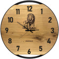 Runde Wanduhr aus Eichenholz, 50 cm, schwarzer Rahmen, arabische Ziffern, Löwenfamilie, Simba