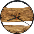 Runde Wanduhr aus Olivenholz, 50 cm, schwarzer Rahmen, Teilstriche Ziffern