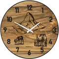 Runde Wanduhr aus Walnussholz, 50 cm, schwarzer Rahmen, arabische Ziffern, Matterhorn, Widder