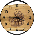 Runde Wanduhr aus Eschenholz, 50 cm, schwarzer Rahmen, arabische Ziffern, Kühe