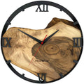 Runde Wanduhr aus Walnussholz, 35 cm, schwarzer Rahmen, römische Ziffern
