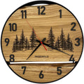 Runde Wanduhr aus Eichenholz, 35 cm, schwarzer Rahmen, arabische Ziffern, Nadelbäume