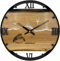 Runde Wanduhr aus Eichenholz, 35 cm, schwarzer Rahmen, römische Ziffern, Schildkröte, Durchsichtiges Epoxidharz, Seesterne