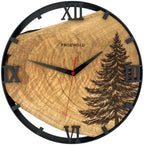 Runde Wanduhr aus Eichenholz, 35 cm, schwarzer Rahmen, römische Ziffern, Nadelbaum