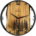 Runde Wanduhr aus Eichenholz, 35 cm, schwarzer Rahmen, arabische Ziffern, Nadelbäume