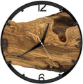 Runde Wanduhr aus Olivenholz, 35 cm, schwarzer Rahmen, arabische Ziffern