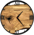 Runde Wanduhr aus Olivenholz, 35 cm, schwarzer Rahmen, römische Ziffern