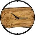 Runde Wanduhr aus Eichenholz, 50 cm, schwarzer Rahmen, Teilstriche Ziffern