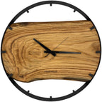 Runde Wanduhr aus Eichenholz, 50 cm, schwarzer Rahmen, Teilstriche Ziffern