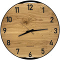 Runde Wanduhr aus Eichenholz, 50 cm, schwarzer Rahmen, arabische Ziffern