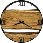 Runde Wanduhr aus Eichenholz, 50 cm, schwarzer Rahmen, römische Ziffern