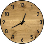 Runde Wanduhr aus Eichenholz, 50 cm, schwarzer Rahmen, arabische Ziffern