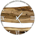 Runde Wanduhr aus Walnussholz, 50 cm, weisser Rahmen, römische Ziffern