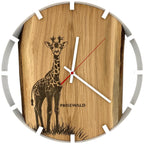 Horloge murale ronde en chêne, 50 cm, cadre blanc, index, trois ours