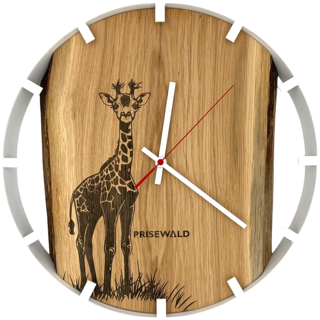 Horloge murale ronde en chêne, 50 cm, cadre blanc, index, trois ours