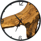 Horloge murale ronde en bois d'olivier, 50 cm, cadre noir, pas de chiffres