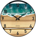Runde Wanduhr aus Eschenholz, 50 cm, schwarzer Rahmen, arabische Ziffern, türkises Epoxidharz