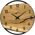 Runde Wanduhr aus Eichenholz, 50 cm, schwarzer Rahmen, arabische Ziffern, klassische Uhr