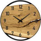 Runde Wanduhr aus Eichenholz, 50 cm, schwarzer Rahmen, arabische Ziffern, klassische Uhr