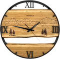 Runde Wanduhr aus Eichenholz, 50 cm, schwarzer Rahmen, römische Ziffern, Jungfrau Region, Nadelbäume