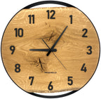 Runde Wanduhr aus Eichenholz, 50 cm, schwarzer Rahmen, arabische Ziffern, klassische Uhr