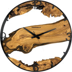 Runde Wanduhr aus Olivenholz, 50 cm, schwarzer Rahmen, arabische Ziffern
