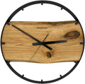 Runde Wanduhr aus Eichenholz, 50 cm, schwarzer Rahmen, Teilstriche Ziffern