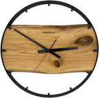 Horloge murale ronde en chêne, 50 cm, cadre noir, graduations chiffres