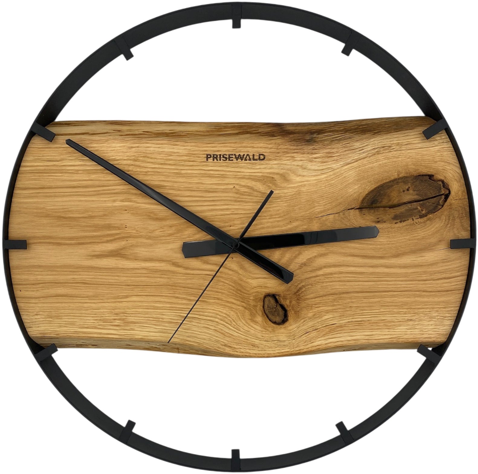 Horloge murale ronde en chêne, 50 cm, cadre noir, graduations chiffres