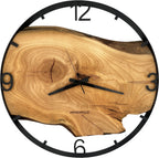Runde Wanduhr aus Eschenholz, 50 cm, schwarzer Rahmen, arabische Ziffern