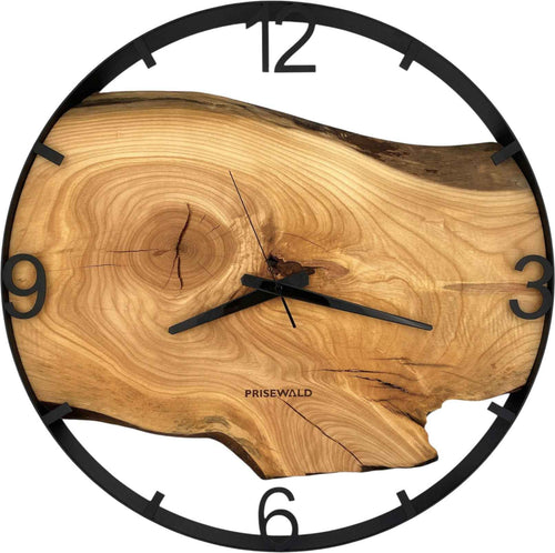 Runde Wanduhr aus Eschenholz, 50 cm, schwarzer Rahmen, arabische Ziffern