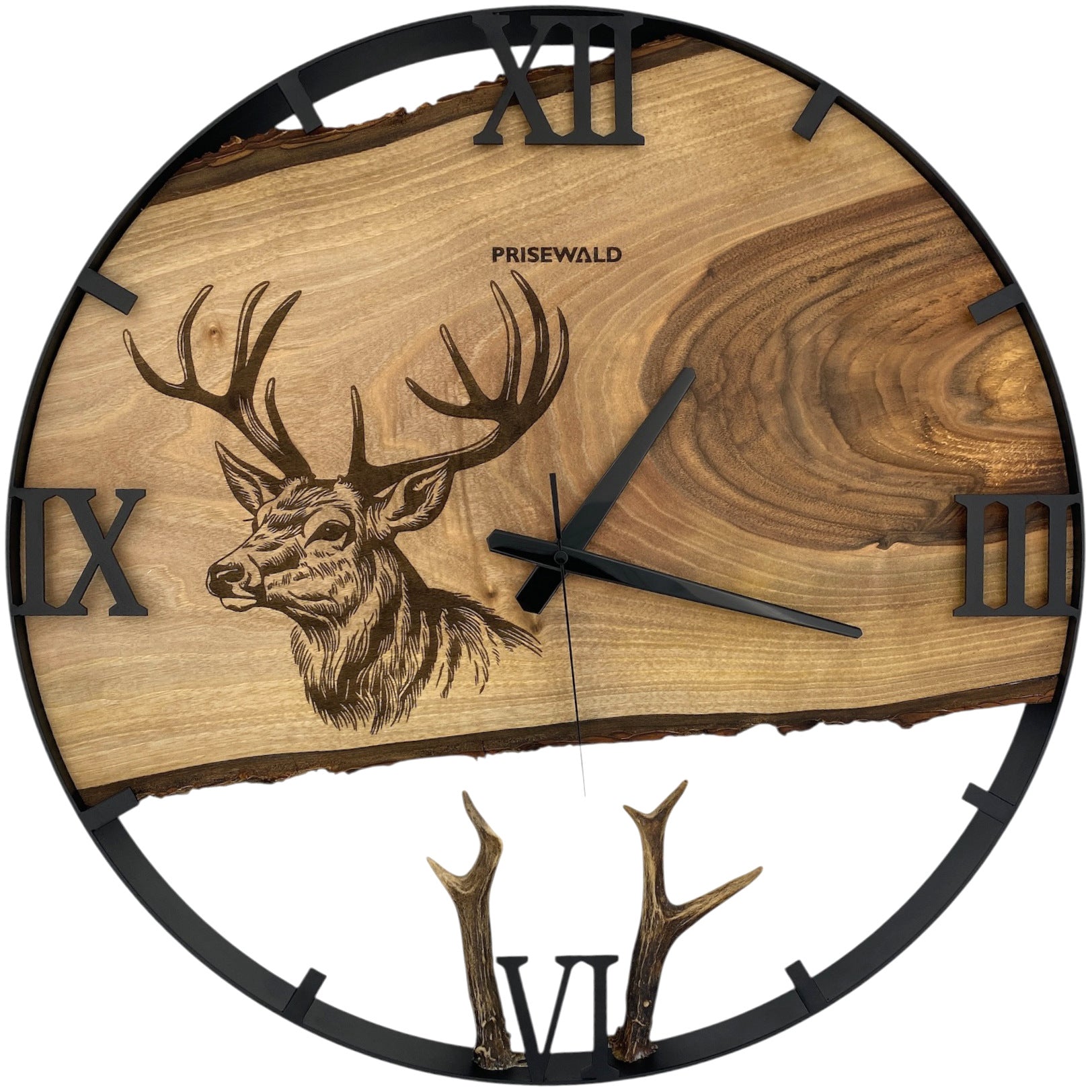 Horloge murale ronde en chêne, 35 cm, cadre noir, chiffres arabes, avion léger