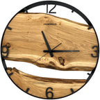 Runde Wanduhr aus Eichenholz, 50 cm, schwarzer Rahmen, arabische Ziffern, klassische Uhr