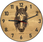 Horloge murale ronde en chêne, 50 cm, cadre noir, chiffres arabes, horloge classique