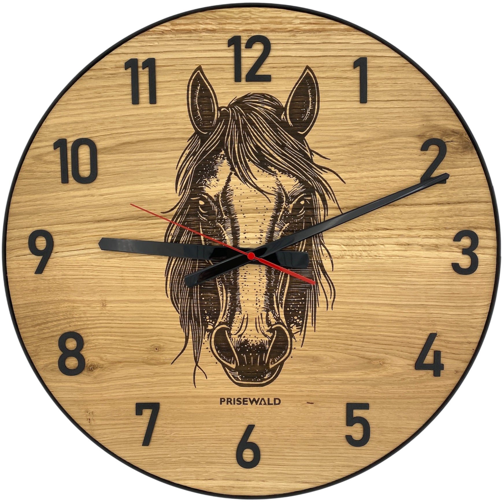 Horloge murale ronde en chêne, 50 cm, cadre noir, chiffres arabes, horloge classique