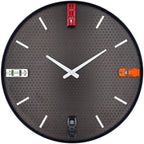 Round ash wood wall clock, 50 cm, black frame, dash numbers, blue epoxy resin, small lake