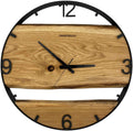 Runde Wanduhr aus Eichenholz, 50 cm, schwarzer Rahmen, arabische Ziffern