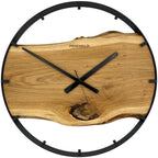 Runde Wanduhr aus Eichenholz, 50 cm, schwarzer Rahmen, Teilstriche Ziffern