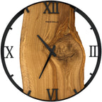Runde Wanduhr aus Eichenholz, 50 cm, schwarzer Rahmen, römische Ziffern