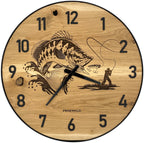 Runde Wanduhr aus Eichenholz, 50 cm, schwarzer Rahmen, arabische Ziffern, Fischer