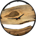 Runde Wanduhr aus Walnussholz, 50 cm, schwarzer Rahmen, Teilstriche Ziffern