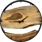 Horloge murale ronde en noyer, 50 cm, cadre noir, graduations chiffrées