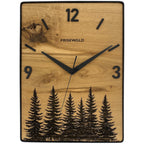 Horloge murale ronde en chêne, 35 cm, cadre noir, chiffres arabes, conifères