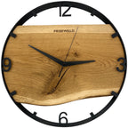 Horloge murale ronde en chêne, 35 cm, cadre noir, chiffres arabes, conifères