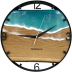 Horloge murale ronde en chêne, 35 cm, cadre noir, chiffres arabes, époxy bleu, baleines