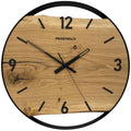 Runde Wanduhr aus Eichenholz, 35 cm, schwarzer Rahmen, arabische Ziffern